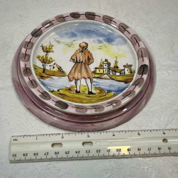 VTG Hand Painted Italian Ceramic Plate Water House Gentleman Art Scene 6" - Picture 5 of 8
